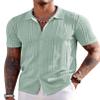 COOFANDY Men's Knit Shirts Short Sleeve Button Down Polo Shirt Casual Beach Tops Ice Green view 1