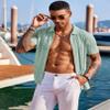 COOFANDY Men's Knit Shirts Short Sleeve Button Down Polo Shirt Casual Beach Tops Ice Green view 2