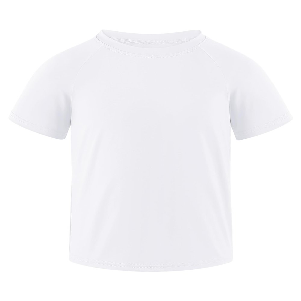 Auranso Boys Rash Guard Short Sleeve Boys Swim Shirt UPF 50+ Quick Dry Shirt White 7-8 Years