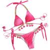 Swimsuit for Women 2024 Sexy String Triangle Thong Bikini Bathing Set Two Piece Tassels Push Up Swim Suits Gradient Pink view 1