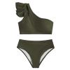 asntrgd Bathing Suit for Teens 2 Piece Bikini Womens One Shoulder Suit Solid Color High Waist Swimsuits Aesthetic Beachwear Army Green view 2