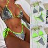 Bikini Thongs Women's Sparkle String Triangle Bathing Sets 2 Piece String Push Up Swimwear Beach High Leg Swimsuits Silver view 2