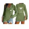 SameeFloral Women's Vneck Long Sleeve Hoodie, Green Cotton Blend Sweatshirt, Filthy Martini Theme view 1