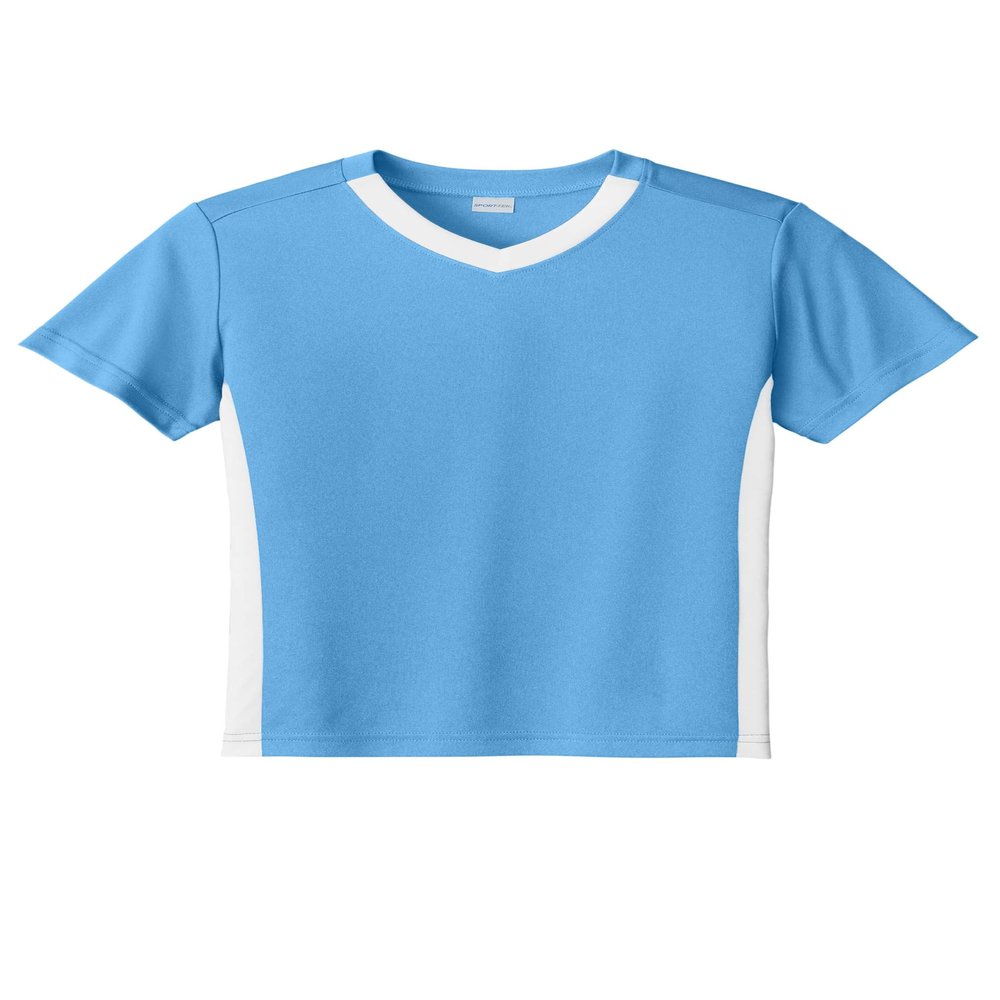 SPORT-TEK Youth Competitor United V-Neck Carolina Blue/White