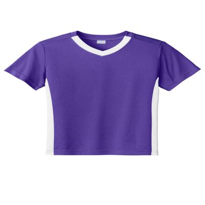 SPORT-TEK Youth Competitor United V-Neck | Kids' Lightweight Shirt for Spring & Summer, Breathable Clothing for Boys & Girls Purple/White