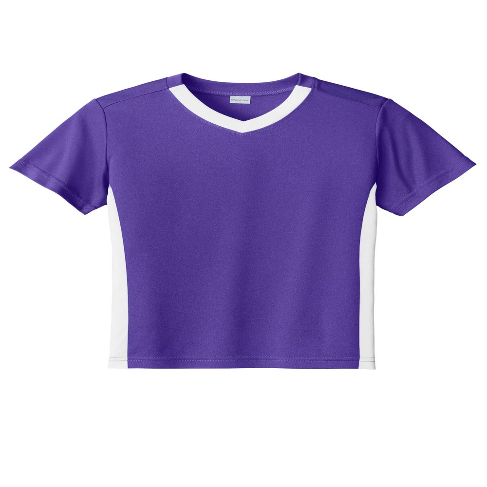 SPORT-TEK Youth Competitor United V-Neck | Kids' Lightweight Shirt for Spring & Summer, Breathable Clothing for Boys & Girls Purple/White