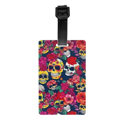 Sugar and Skulls and Flowers Luggage Tags,Personal Information Card Holder,Suitable for Suitcases,Sports Bags,and More