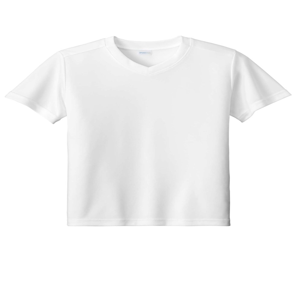 SPORT-TEK Youth Competitor United V-Neck | Kids' Lightweight Shirt for Spring & Summer, Breathable Clothing for Boys & Girls White/White