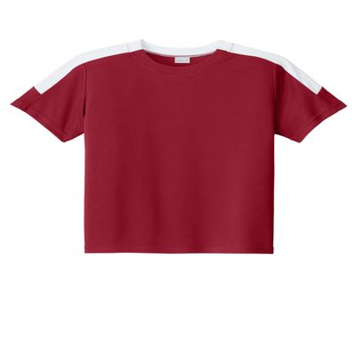 SPORT-TEK Youth Competitor United Crew | Spring & Summer Lightweight Shirt for Kids, Athletic Fit Clothing for Boys and Girls Deep Red/White