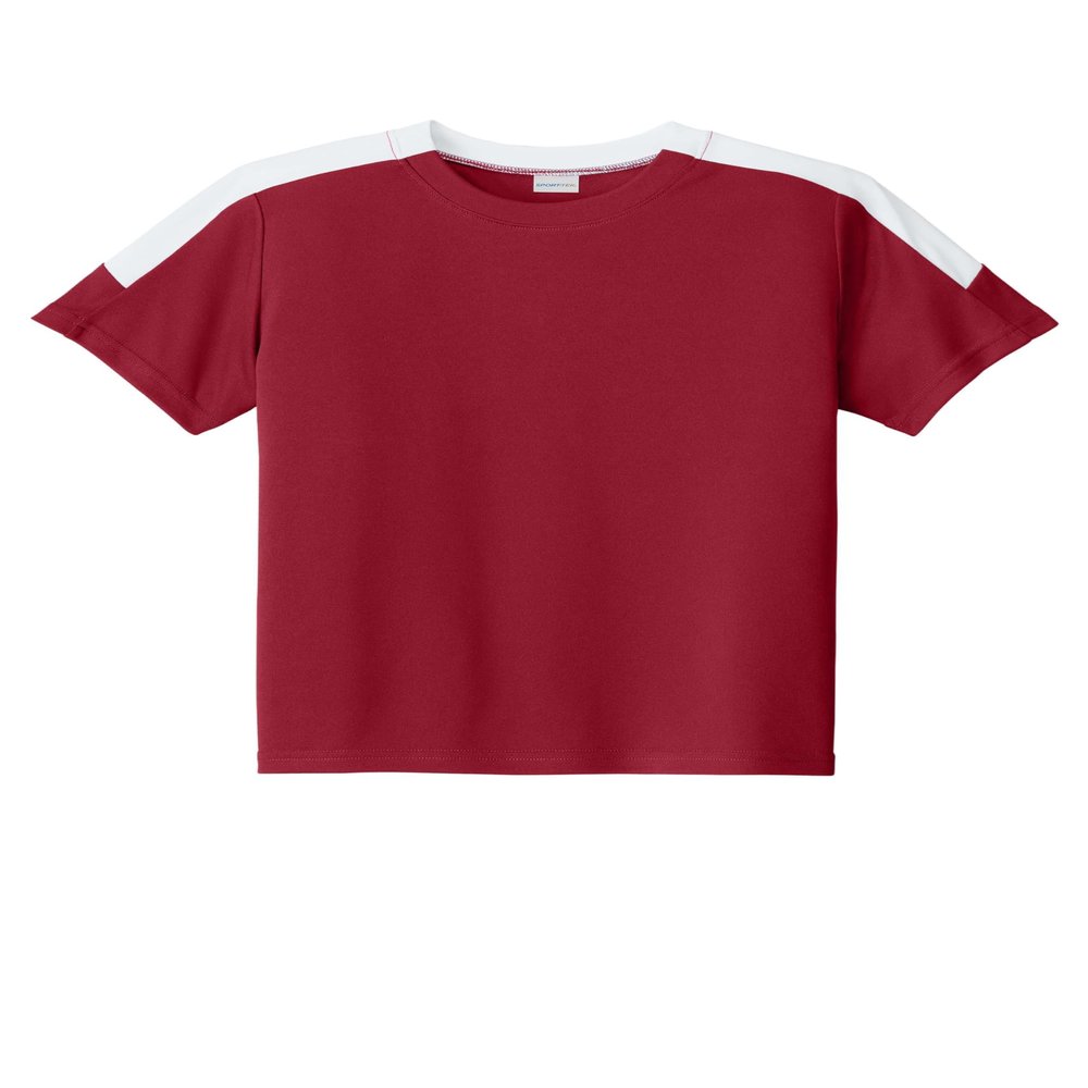 SPORT-TEK Youth Competitor United Crew | Spring & Summer Lightweight Shirt for Kids, Athletic Fit Clothing for Boys and Girls Deep Red/White