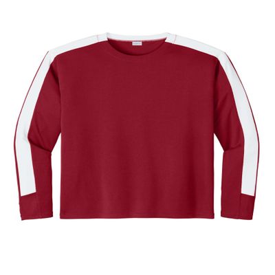 SPORT-TEK Competitor United Long Sleeve Crew | Gym T-Shirt for Men & Women, Summer Fashion Workout Top, Athletic Clothing Deep Red/White
