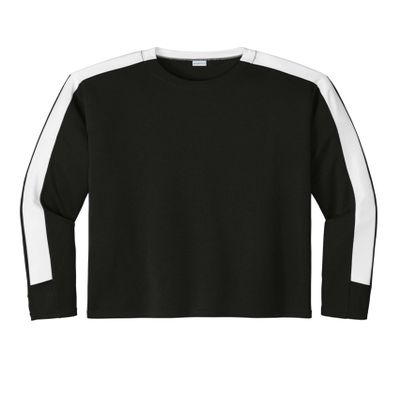 SPORT-TEK Competitor United Long Sleeve Crew | Gym T-Shirt for Men & Women, Summer Fashion Workout Top, Athletic Clothing Black/White