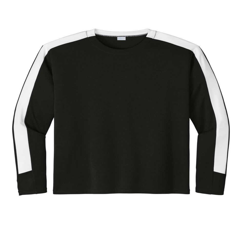SPORT-TEK Competitor United Long Sleeve Crew | Gym T-Shirt for Men & Women, Summer Fashion Workout Top, Athletic Clothing Black/White