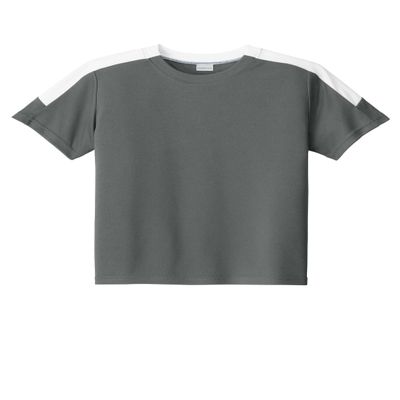 SPORT-TEK Youth Competitor United Crew | Spring & Summer Lightweight Shirt for Kids, Athletic Fit Clothing for Boys and Girls Iron Grey/White