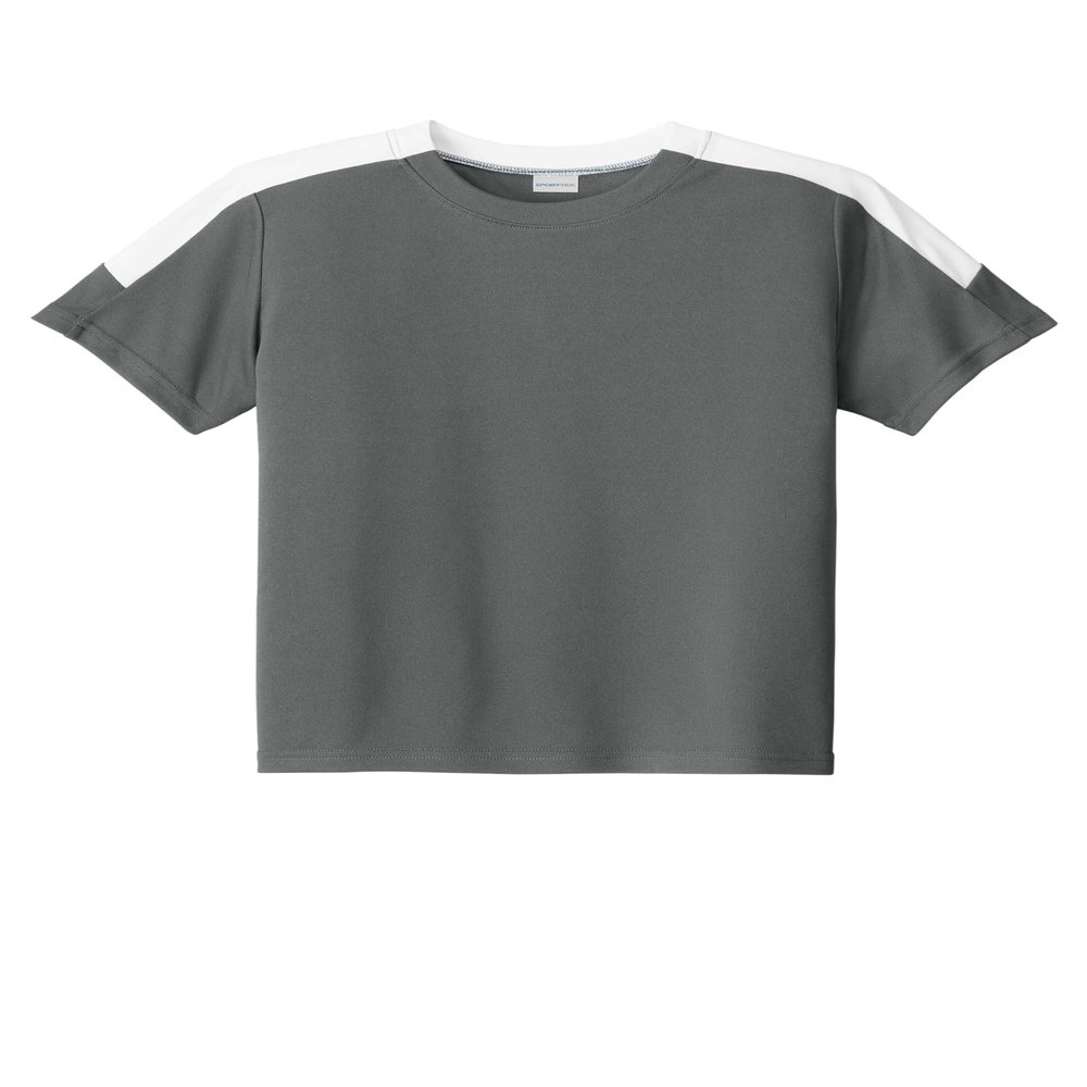 SPORT-TEK Youth Competitor United Crew | Spring & Summer Lightweight Shirt for Kids, Athletic Fit Clothing for Boys and Girls Iron Grey/White
