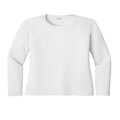 SPORT-TEK Women's Posi-UV Pro Long Sleeve Tee | Athletic Fit Workout T-Shirt for Spring & Summer, Lightweight Gym Clothing White