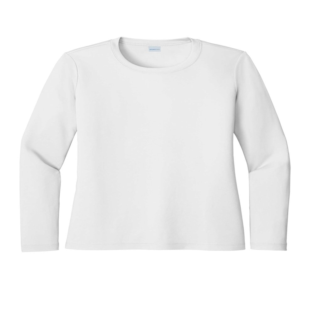 SPORT-TEK Women's Posi-UV Pro Long Sleeve Tee | Athletic Fit Workout T-Shirt for Spring & Summer, Lightweight Gym Clothing White
