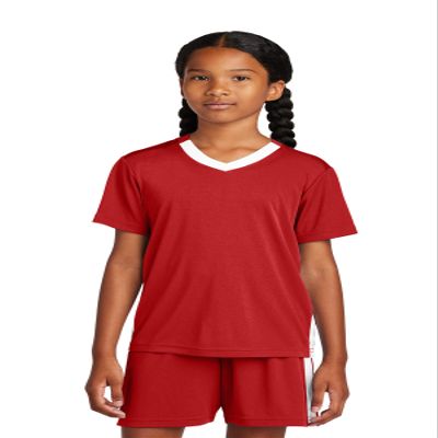 SPORT-TEK Youth Competitor United V-Neck | Kids' Lightweight Shirt for Spring & Summer, Breathable Clothing for Boys & Girls Deep Red/White