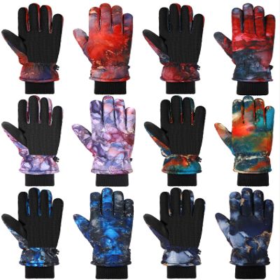 Bencailor 6 Pairs Kids Winter Gloves Waterproof Ski Glove Boy Girl Warm Snow Snowboard Mittens for Cold Unisex(Colorful,10-15 Years,Cute,Marble)
