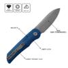 Petrified fish PFE16 Elcamino Folding Knife,3.15" N690 Steel Blade, Micarta Handle Pocket knife for Camping Outdoor EDC (Blue Micarta) view 2