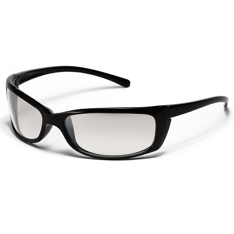 bullabulling Sports Sunglasses for Men Women Unbreakable Frame Cycling Fishing Wrap Around Sunglasses UV400 Protection (black/clear gray)