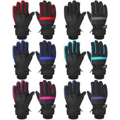 Bencailor 6 Pairs Kids Winter Gloves Waterproof Ski Glove Boy Girl Warm Snow Snowboard Mittens for Cold Unisex(Red Green Blue Gray Dark Blue Rose Red,10-15 Years,Simple,Solid Color)