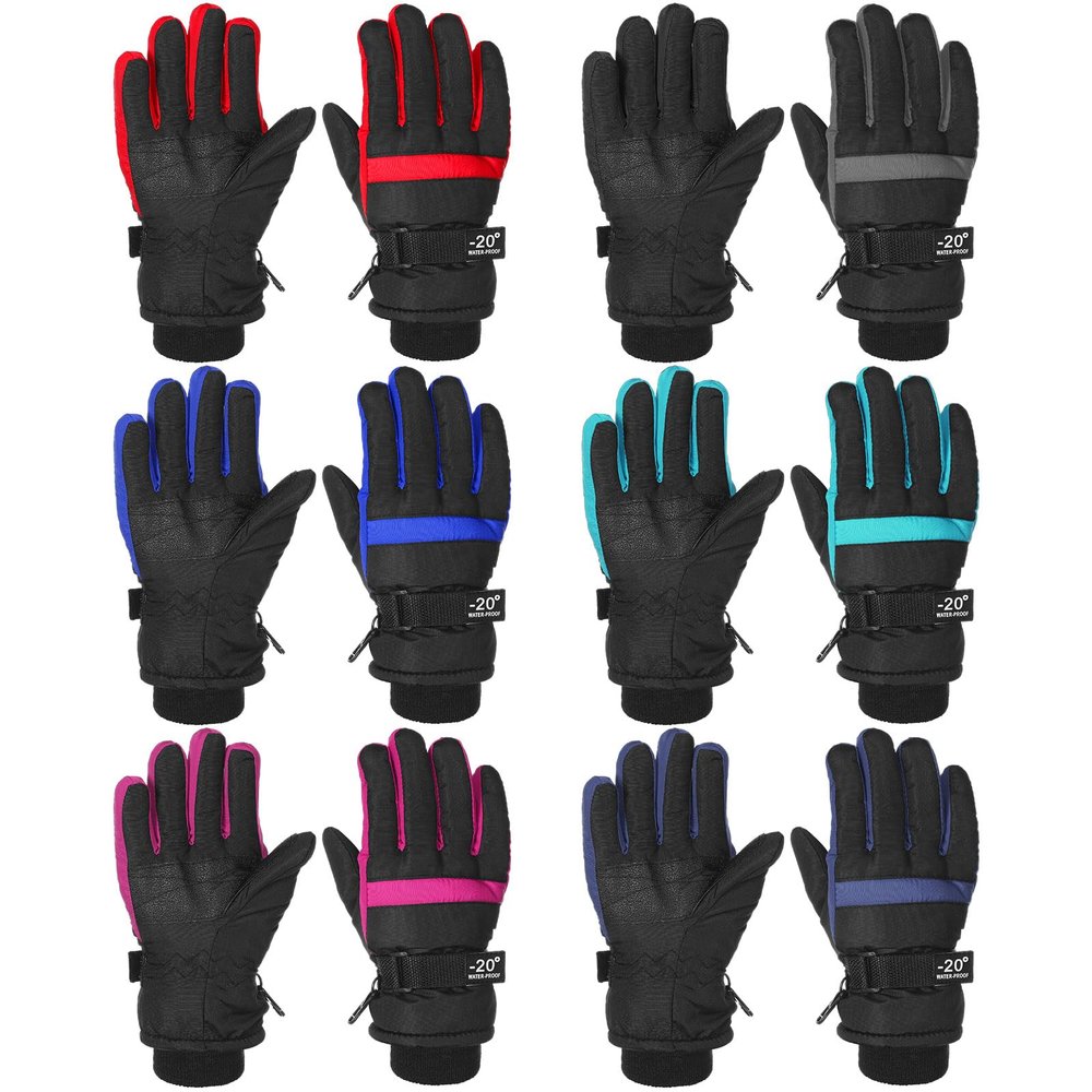 Bencailor 6 Pairs Kids Winter Gloves Waterproof Ski Glove Boy Girl Warm Snow Snowboard Mittens for Cold Unisex(Red Green Blue Gray Dark Blue Rose Red,10-15 Years,Simple,Solid Color)