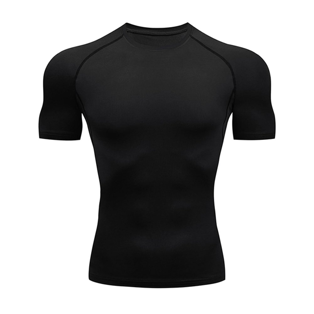 HYCOPROT Men's Compression Shirts Short Sleeve Athletic Workout T-Shirt Cool Dry Sports Baselayer Running Undershirts Tops Black