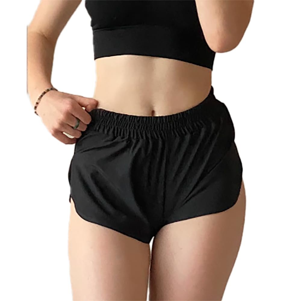 Twerk shorts with side slits, Booty shorts, High waist dance shorts, Pole dance clothes (Black, M)