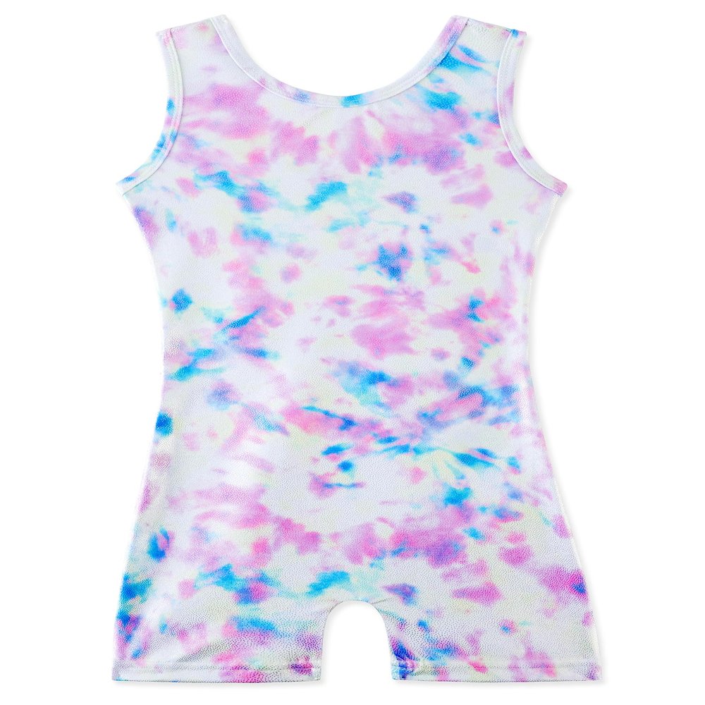 Girls Leotards for Gymnastics With Shorts Kids 5t Size 5-6 Years Dance Clothes Biketards Sparkle Tie Dye White