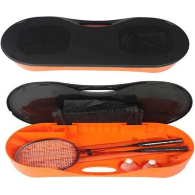 JTDISHINY Portable Badminton Net Set Storage Box Base with 2 Battledores 2 Shuttlecocks Large, Orange