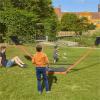 JTDISHINY Portable Badminton Net Set Storage Box Base with 2 Battledores 2 Shuttlecocks Large, Orange view 2