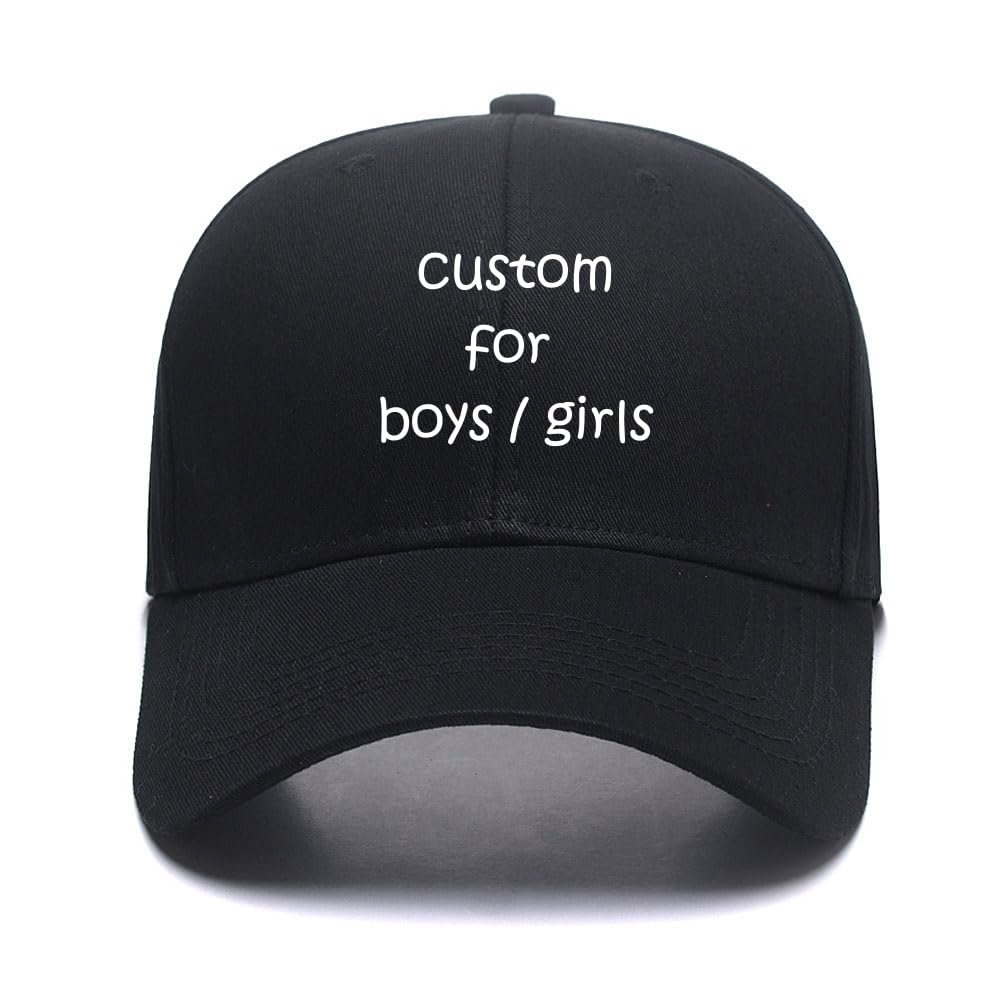 Samantha Customized Kids Hat Caps Embroidered Print Your Text on Solid Colors Sun Hat Cotton Cap for Boys Girls (Embroidery, Black)