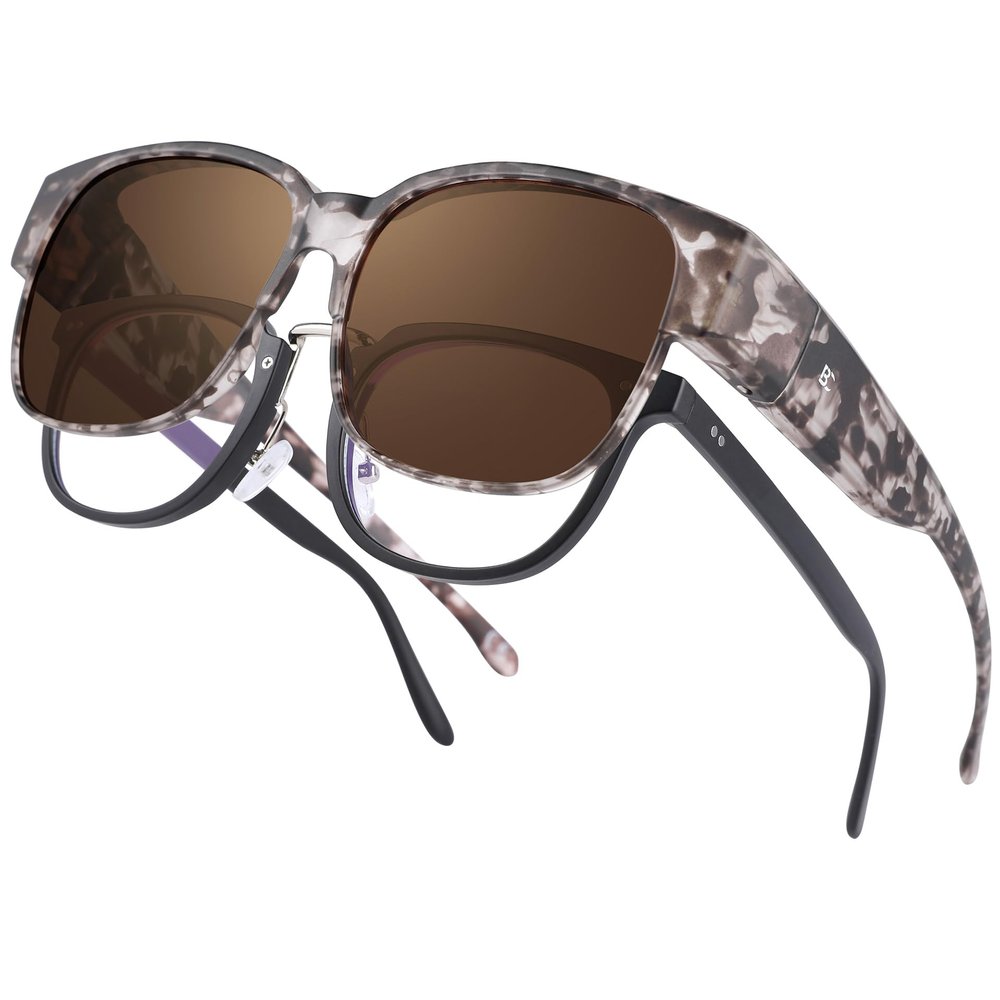 BIRCEN Polarized Fit Over Sunglasses: Wear Over Glasses Sunglasses Wrap Around Fitover Shades for Men Women UV Protection