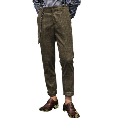 Aesido Mens Slim Fit Herringbone Tweed Wool Plaid Trousers Retro Dress Business Suit Pantscoffee40W*34L
