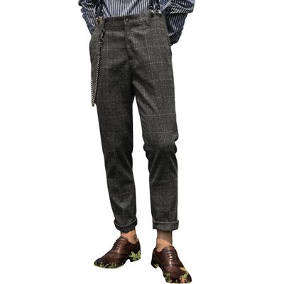 Aesido Mens Slim Fit Herringbone Tweed Wool Plaid Trousers Retro Dress Business Suit Pantsblack30W*32L