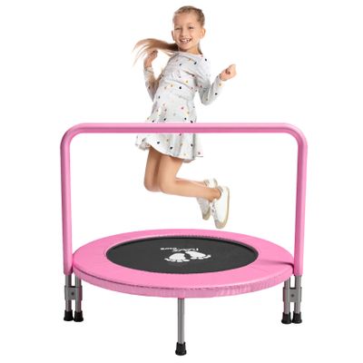 RAVS 36 inch Indoor Kids Trampoline for Toddler, Thicken Safety Pad, Updated Full Foam Covered Handle, Foldable Small Rebounder for Children Ages 1-6, Easy Quick Setup Jumping Playset, Pink