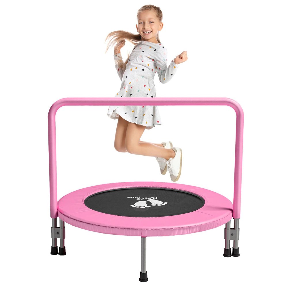 RAVS 36 inch Indoor Kids Trampoline for Toddler, Thicken Safety Pad, Updated Full Foam Covered Handle, Foldable Small Rebounder for Children Ages 1-6, Easy Quick Setup Jumping Playset, Pink