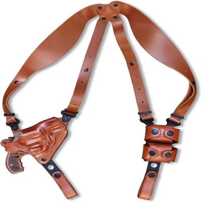 Premium Leather Horizontal Shoulder Holster System with Double Speed Loader Pouch, Colt King Cobra Carry 357 Magnum 6-Shot 2" Barrel, Right Hand, Brown #1644#