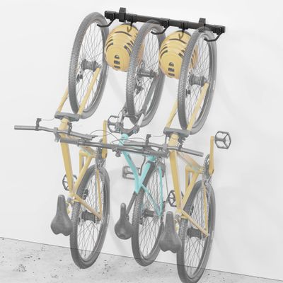 monTEK Enhanced Bike Storage Rack, Adjustable 3-Bike and 2-Helmet Hangers for Indoor Bike Storage, Customizable for Various Bike Sizes, Heavy-Duty Steel Bike Wall Mount, Max Load 209lbs, 32-in