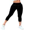 VOOVEEYA Curvy Womens Leggings, High Waisted Yoga Pants with Back Pockets, Tummy Control - Buttery Soft - Stretchy(Capri Black L) view 2