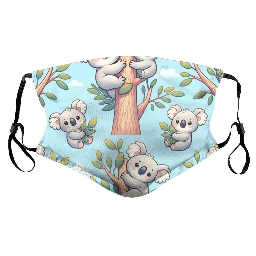 Reusable Cloth Face Masks with 2 Filters Cute-Australia-Koala-Bear Washable Face Covering Small Black