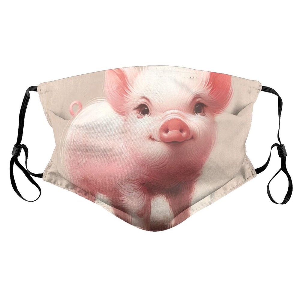 Reusable Cloth Face Masks with 2 Filters Cute-Little-Piggy Washable Face Covering Small Black