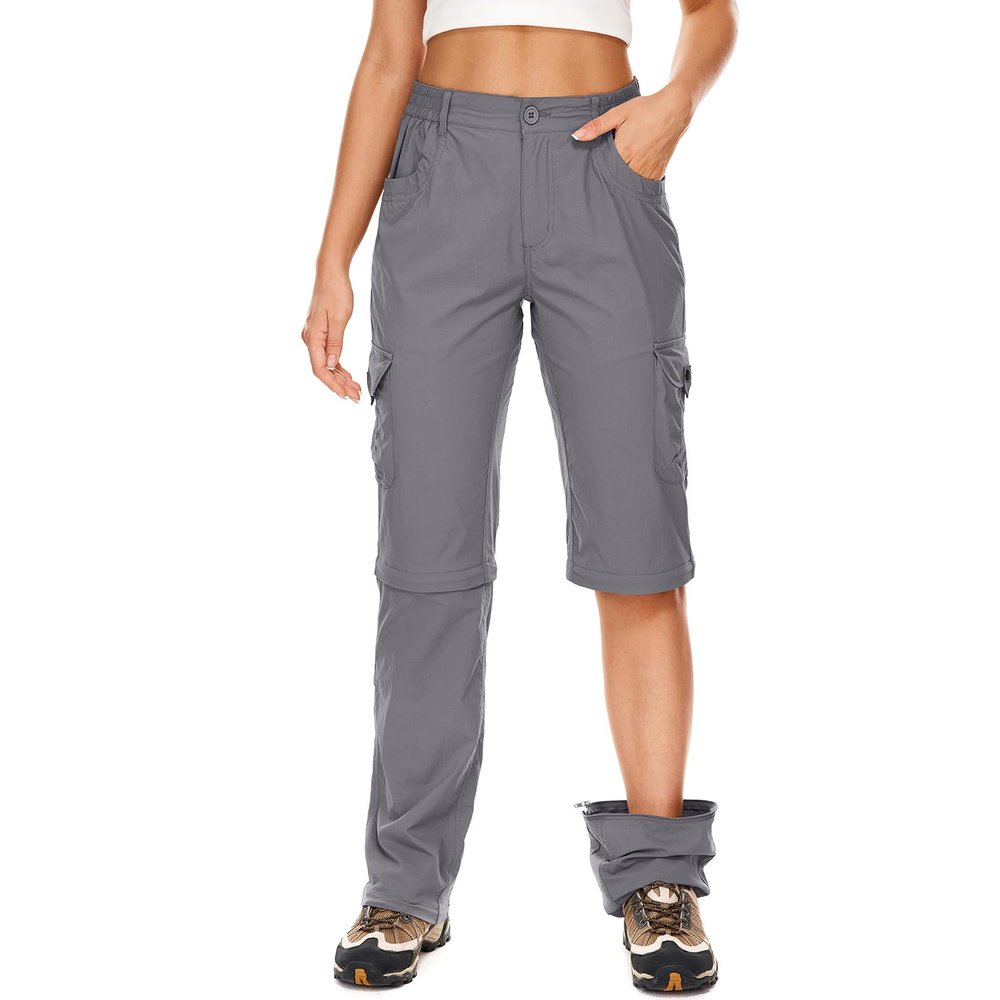 Women's Hiking Pants Convertible Quick Dry Lightweight Zip Off Fishing Travel Safari Pants #2193-Grey-16