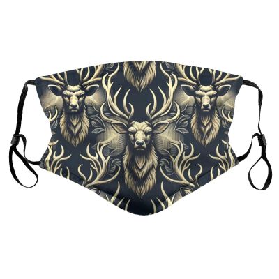 Reusable Cloth Face Masks with 2 Filters Hunting-Deer-Head Washable Face Covering Medium Black