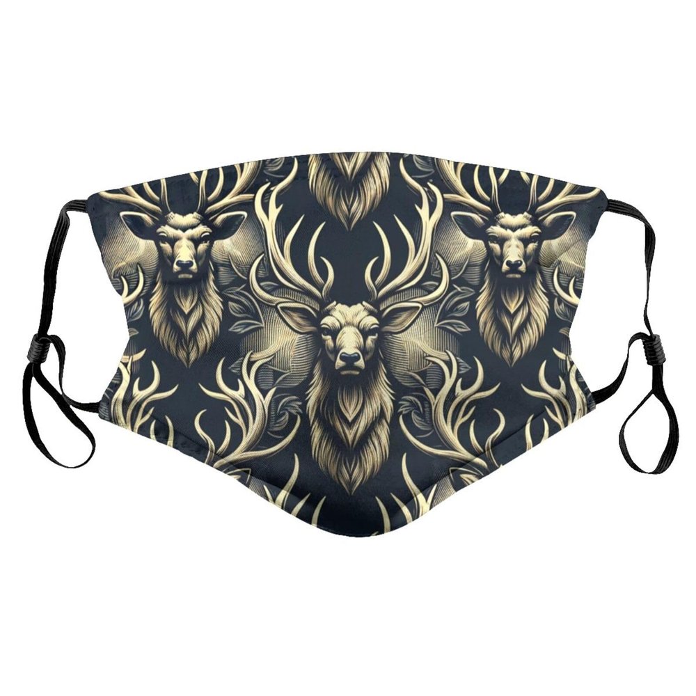 Reusable Cloth Face Masks with 2 Filters Hunting-Deer-Head Washable Face Covering Medium Black