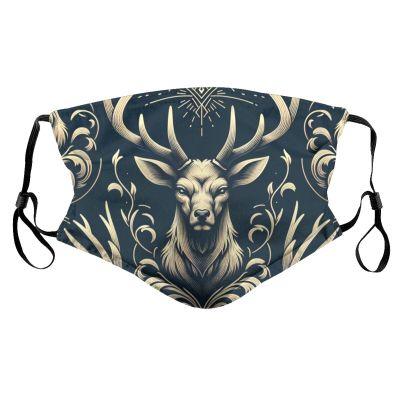 Reusable Cloth Face Masks with 2 Filters Deer-Head-Hunting Washable Face Covering Medium Black
