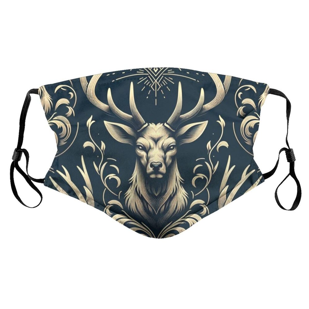 Reusable Cloth Face Masks with 2 Filters Deer-Head-Hunting Washable Face Covering Medium Black