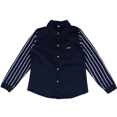 Baby Kids Boys Casual Dress Shirt Stripe Long Sleeve Lapel Button Down Shirts Winter Fall Tops Clothes (Navy, 7-9 Years)