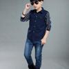 Baby Kids Boys Casual Dress Shirt Stripe Long Sleeve Lapel Button Down Shirts Winter Fall Tops Clothes (Navy, 7-9 Years) view 3